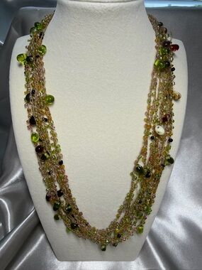Multi-Strand Olive Green Beaded Necklace for Women